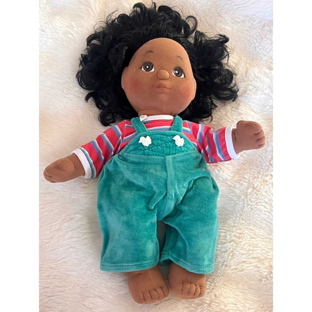 1985 Vintage  My Child Doll By Mattel African American Blue Overalls Stripes